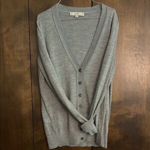 LOFT Gray Knit Cardigan Sweater V-Neck